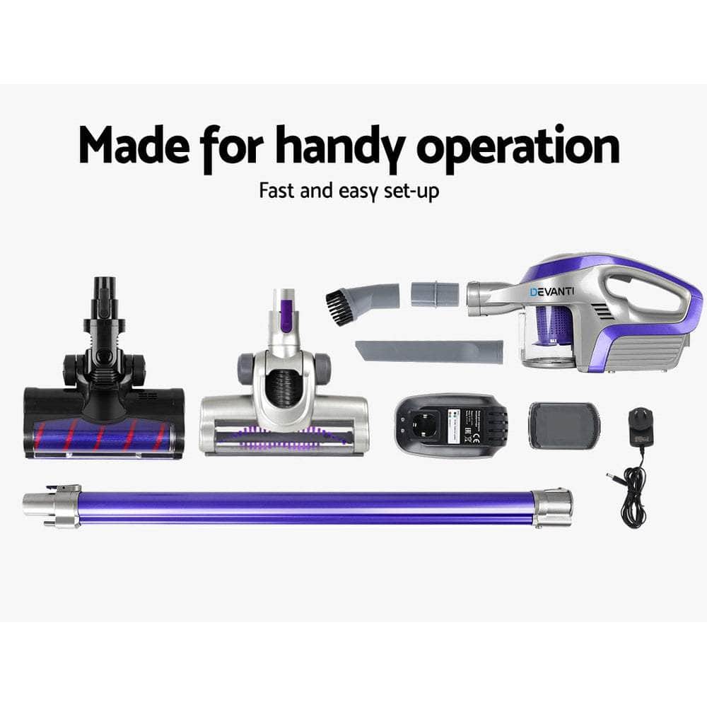 Sleek Devanti Cordless Vacuum Cleaner - 150W Purple