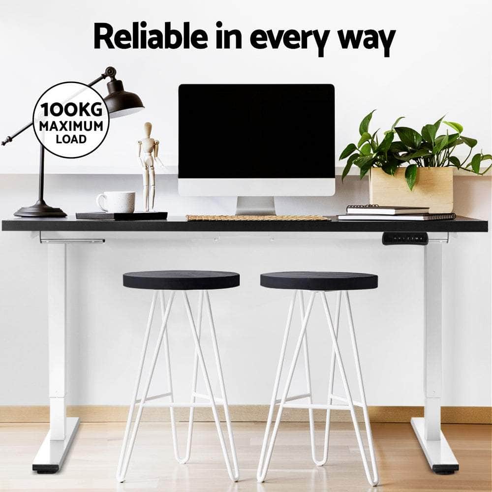 Sleek Electric Standing Desk in White, Walnut and Black - 140cm/120cm