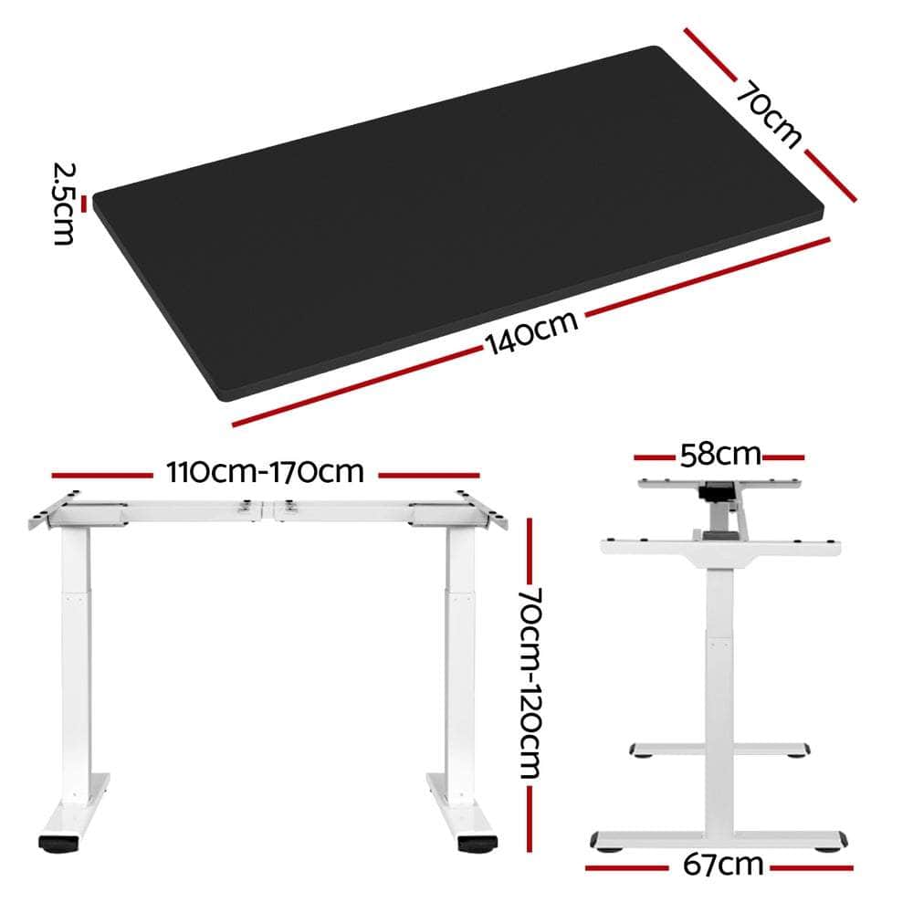 Sleek Electric Standing Desk in White, Walnut and Black - 140cm/120cm
