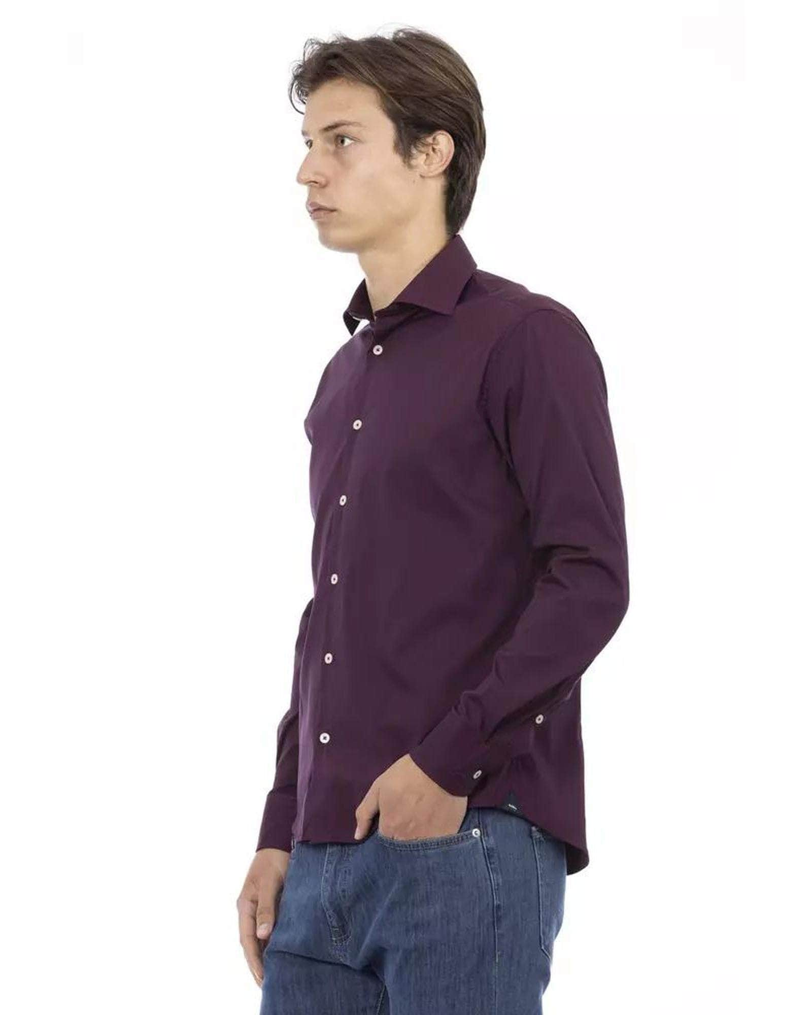 Sleek Men's Black/Bordeaux/Blue Cotton Shirt