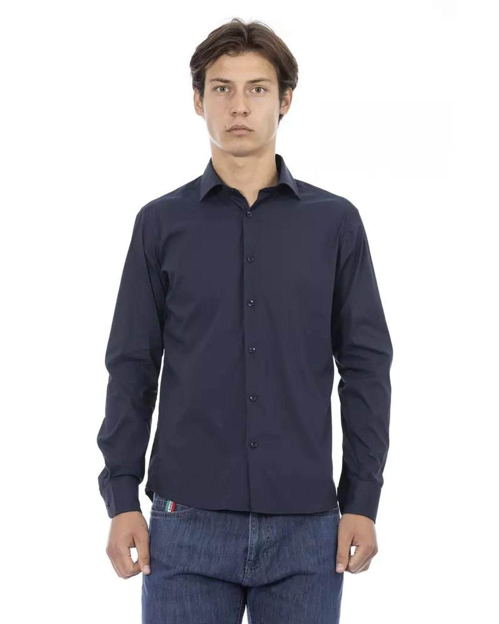 Sleek Men's Black/Bordeaux/Blue Cotton Shirt