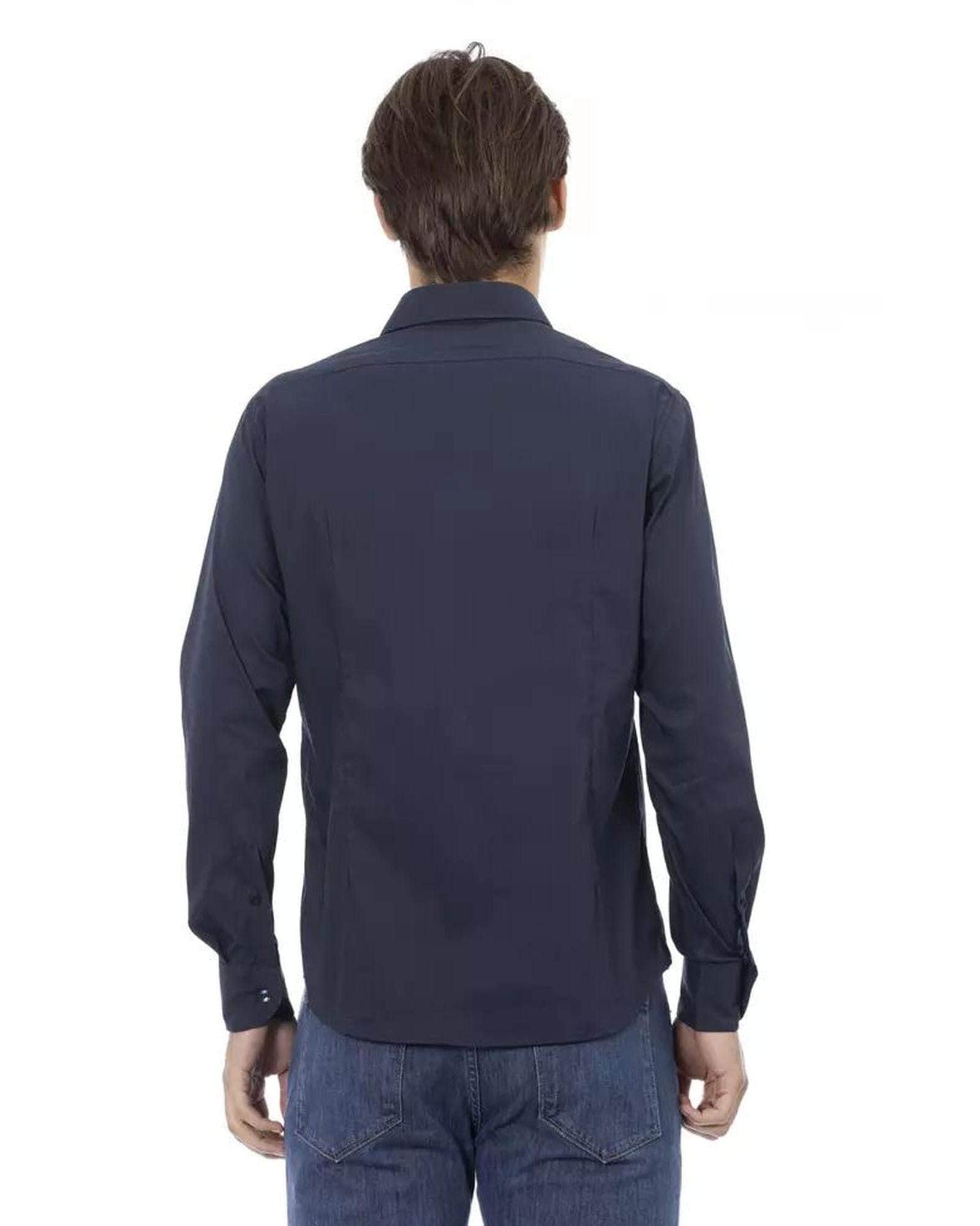 Sleek Men's Black/Bordeaux/Blue Cotton Shirt