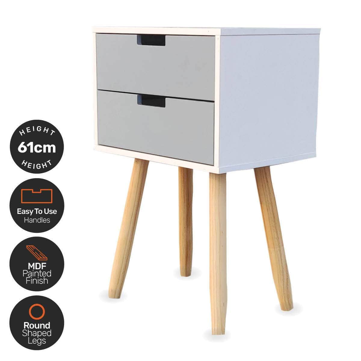Sleek Modern 2-Drawer Side Table: Stylish Neutral Design (61cm)