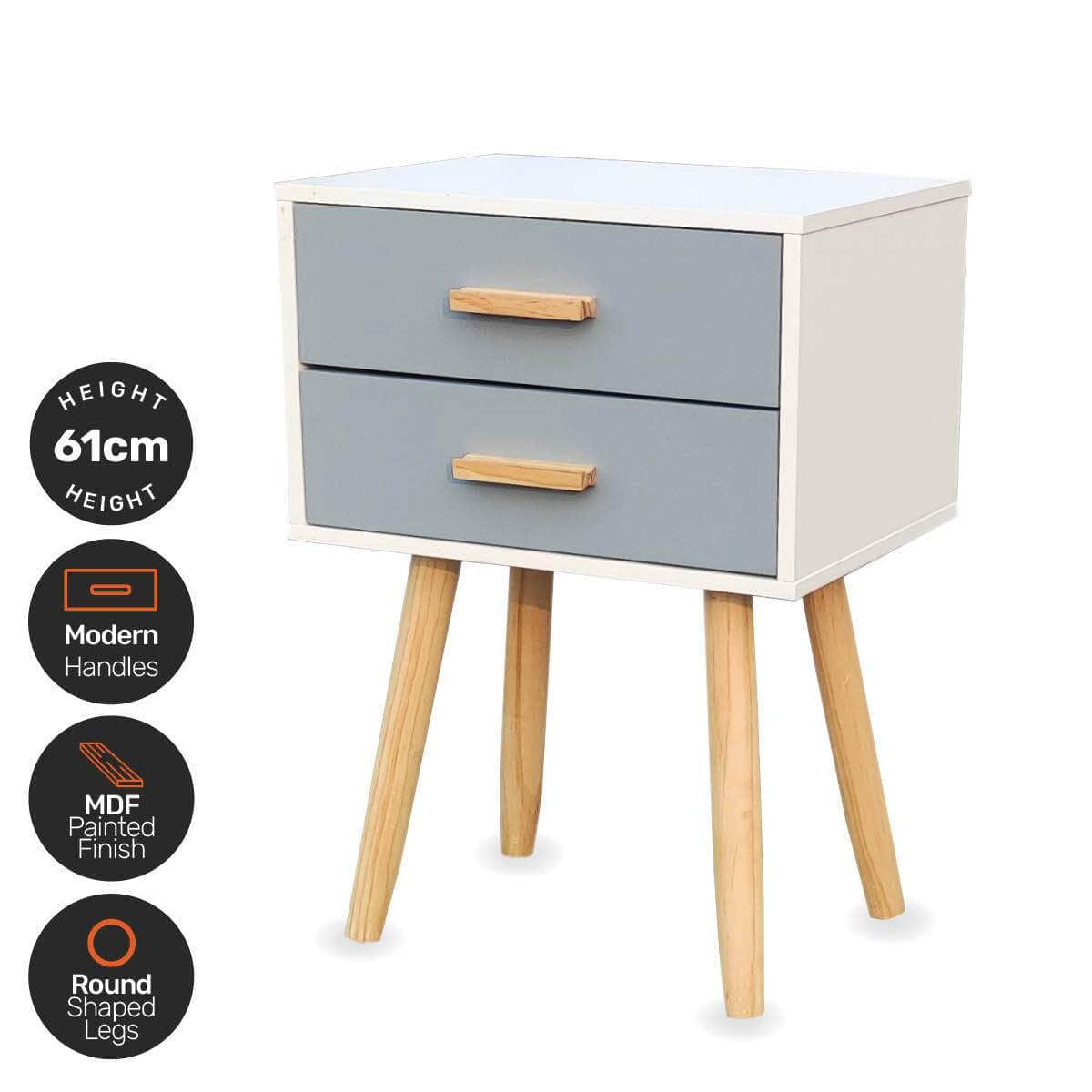 Sleek Modern 3-Drawer Side Table: Stylish Neutral Design (61cm)
