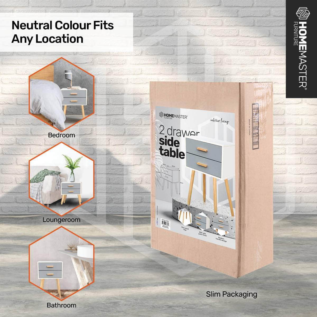 Sleek Modern 3-Drawer Side Table: Stylish Neutral Design (61cm)