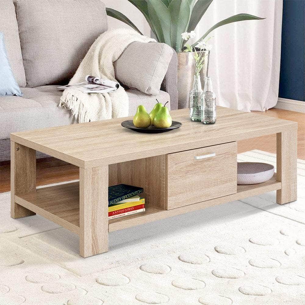 Sleek Oak Coffee Table with Drawer