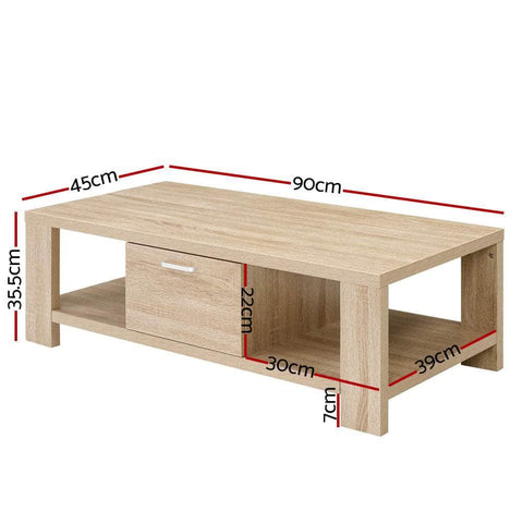Sleek Oak Coffee Table with Drawer