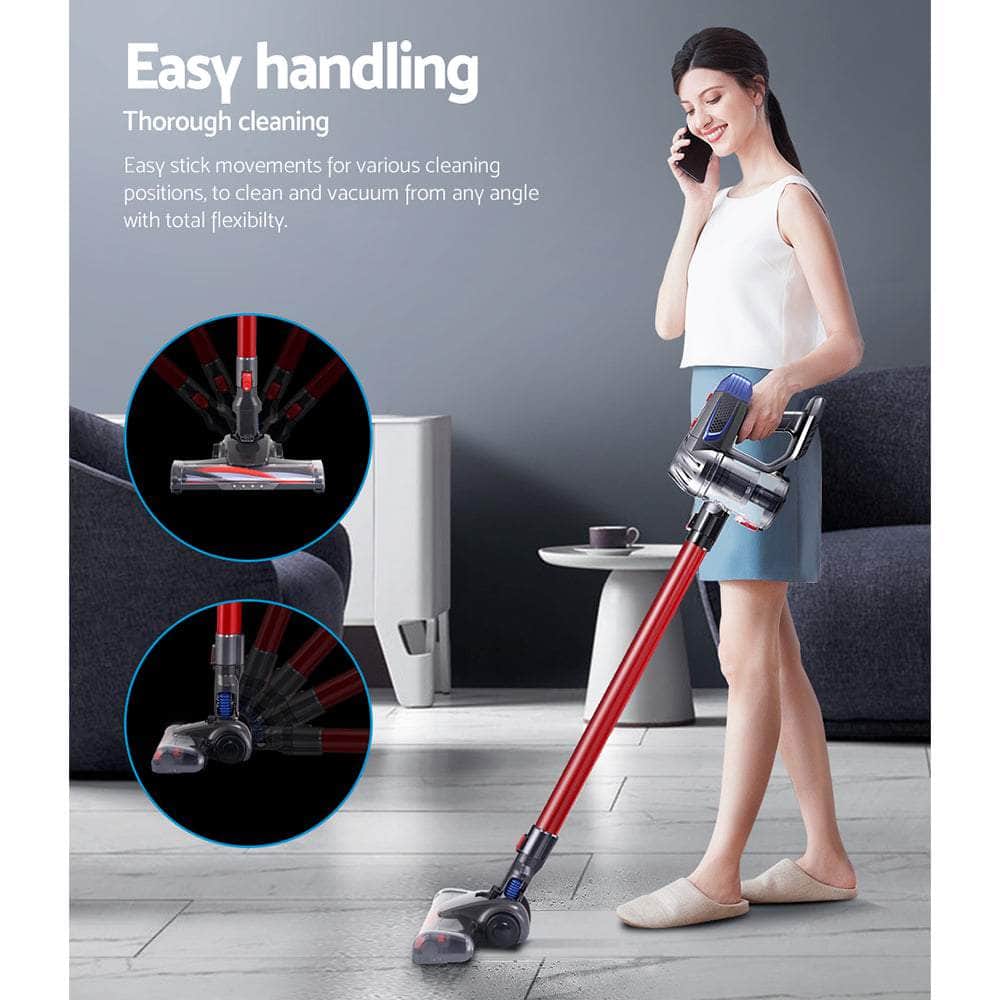 Sleek Red Cordless Stick Vacuum Cleaner - 150W