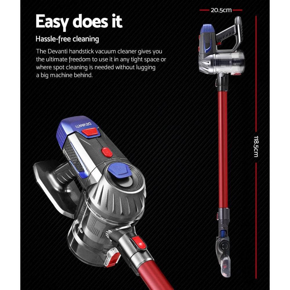 Sleek Red Cordless Stick Vacuum Cleaner - 150W