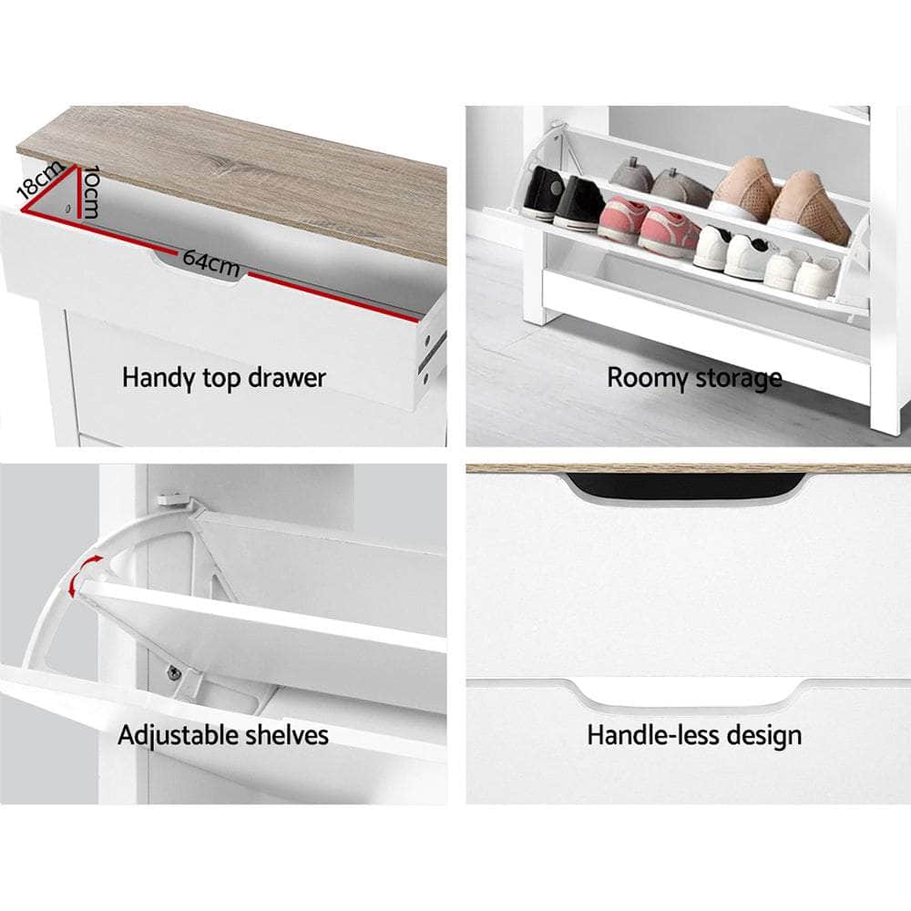 Sleek Shoe Rack Cabinet - 16 Pairs White