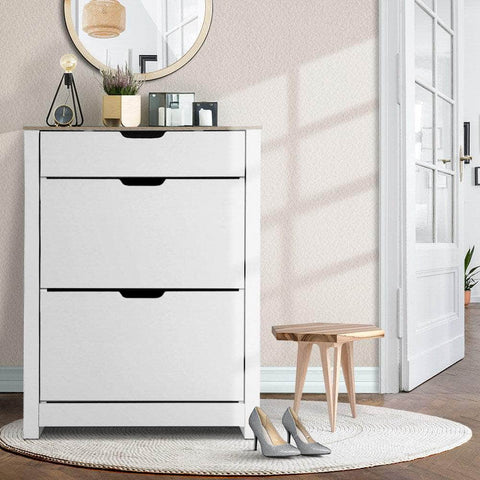 Sleek Shoe Rack Cabinet - 16 Pairs White
