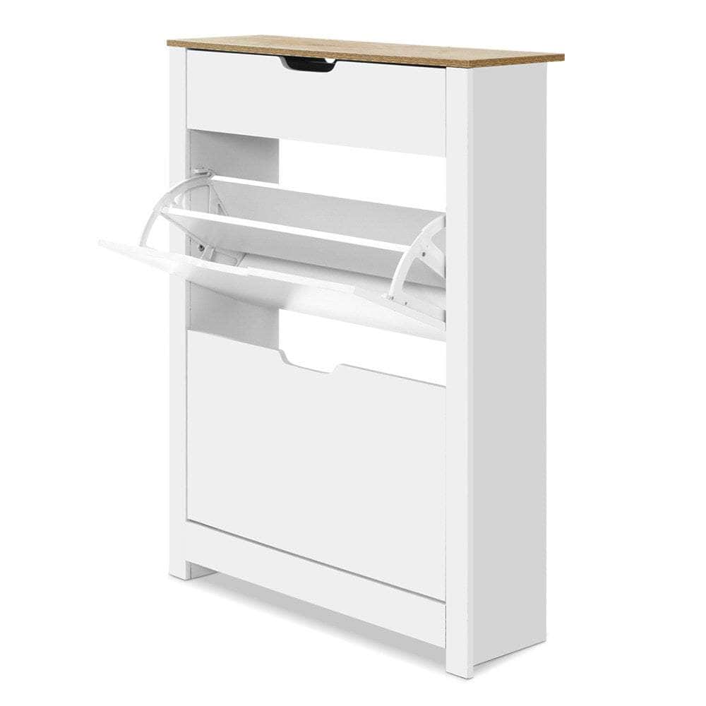 Sleek Shoe Rack Cabinet - 16 Pairs White