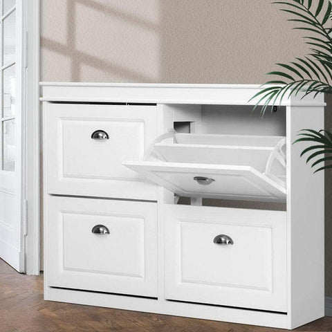 Sleek Shoe Rack Cabinet - 24 Pairs White
