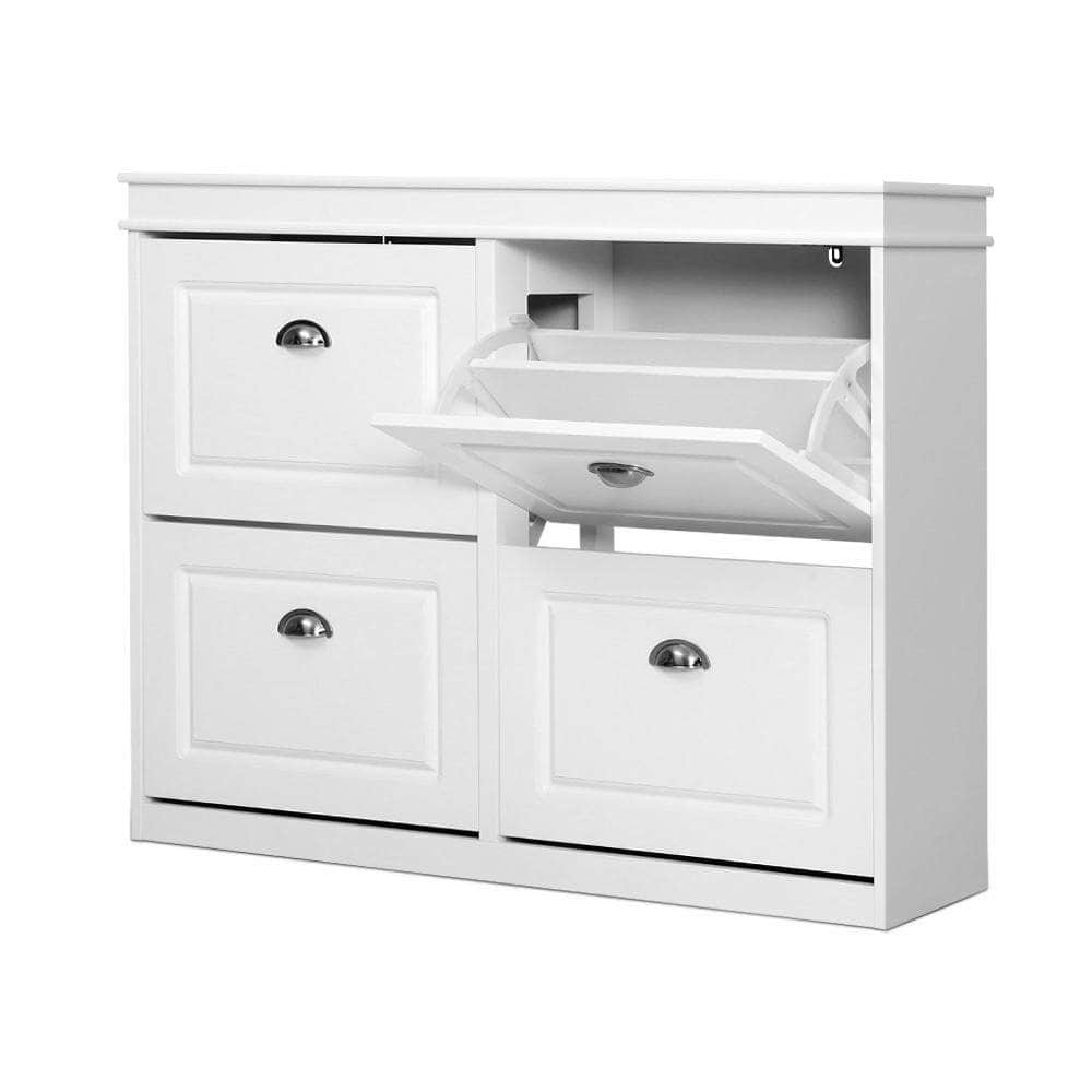 Sleek Shoe Rack Cabinet - 24 Pairs White