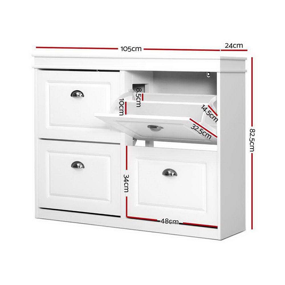 Sleek Shoe Rack Cabinet - 24 Pairs White