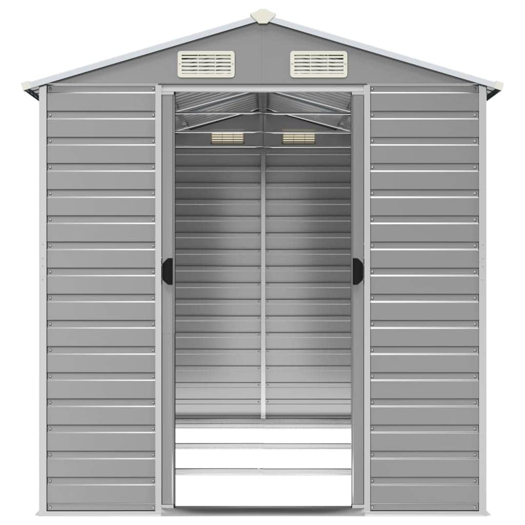 Sleek Tranquility Haven: Light Grey Galvanised Steel Garden Shed