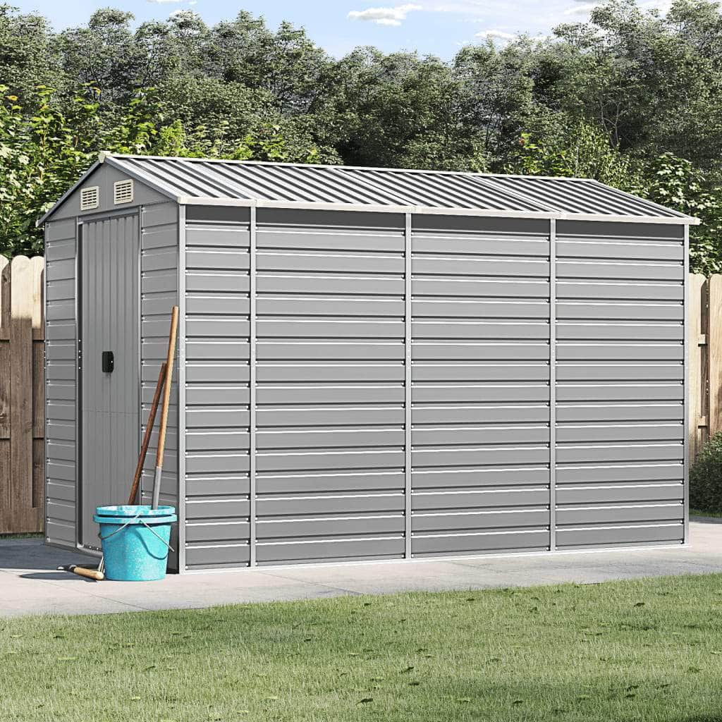 Sleek Tranquility Haven: Light Grey Galvanised Steel Garden Shed
