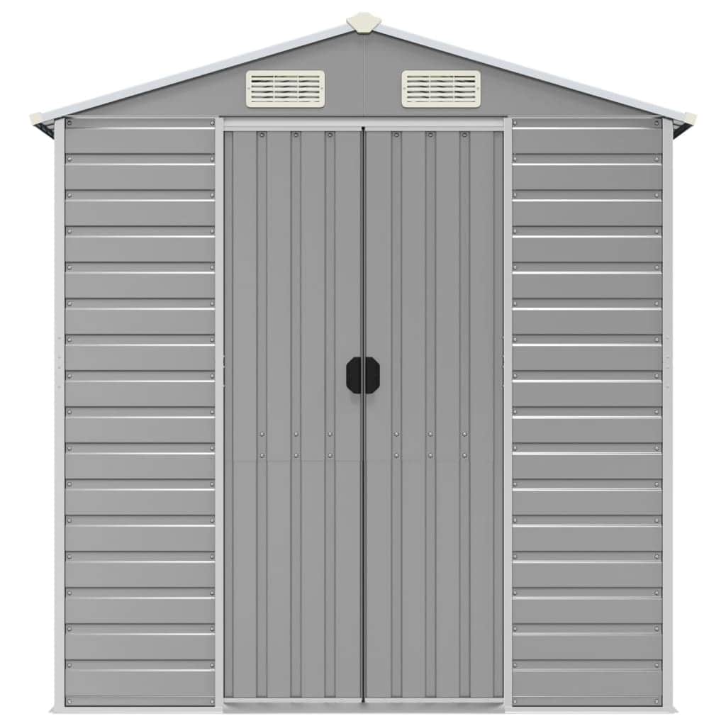 Sleek Tranquility Haven: Light Grey Galvanised Steel Garden Shed