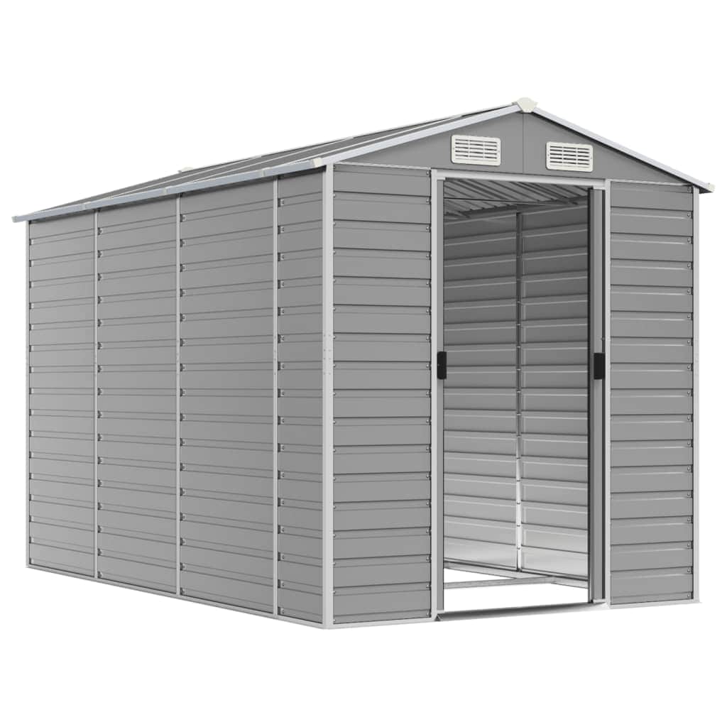 Sleek Tranquility Haven: Light Grey Galvanised Steel Garden Shed