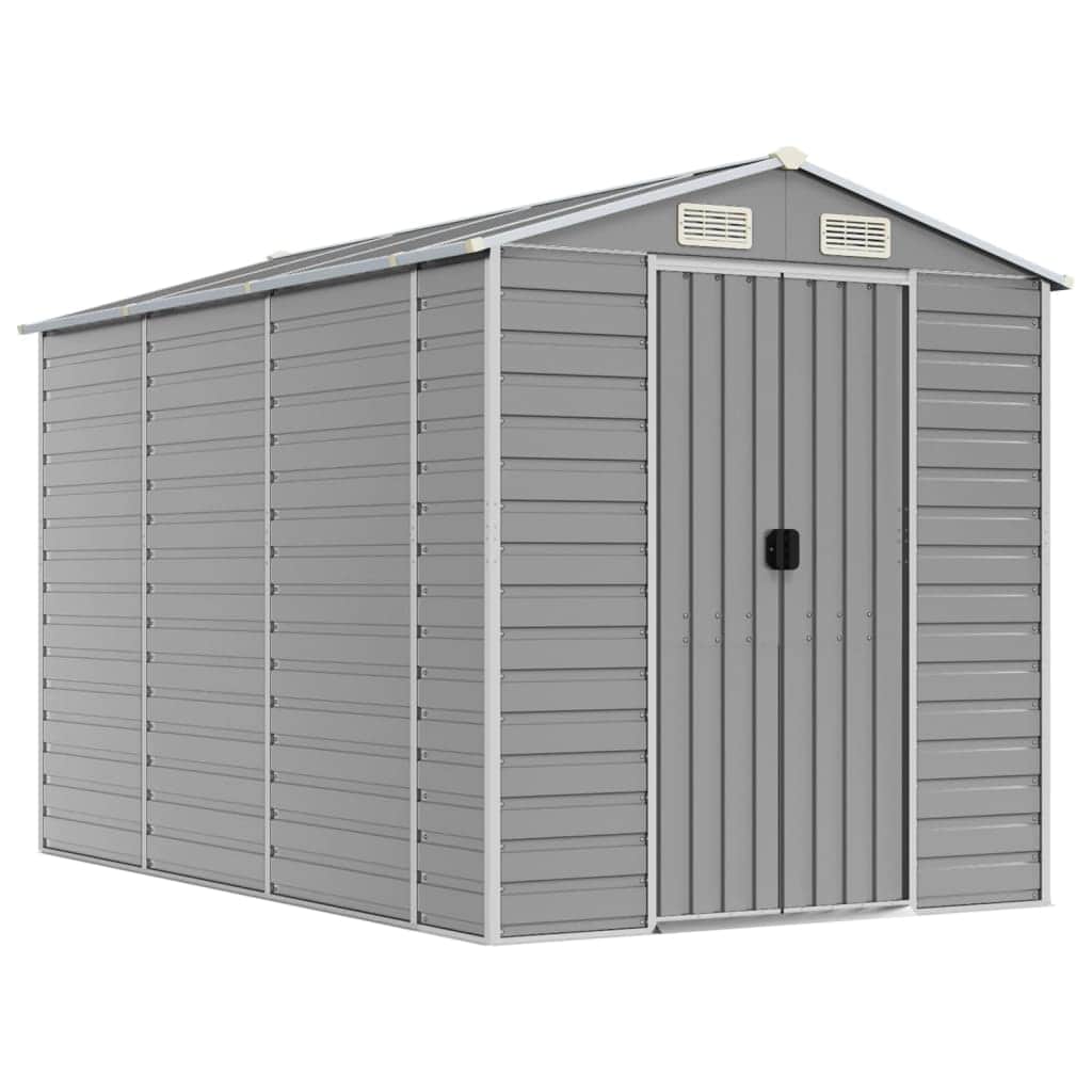 Sleek Tranquility Haven: Light Grey Galvanised Steel Garden Shed