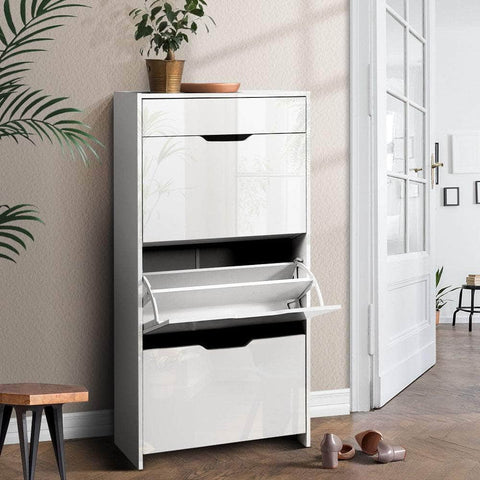 Sleek White Shoe Rack Cabinet - 24 Pairs