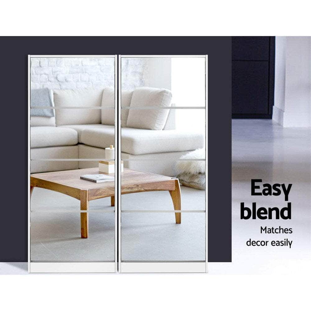 Sleek White Shoe Rack Cabinet with Mirror - 60 Pairs