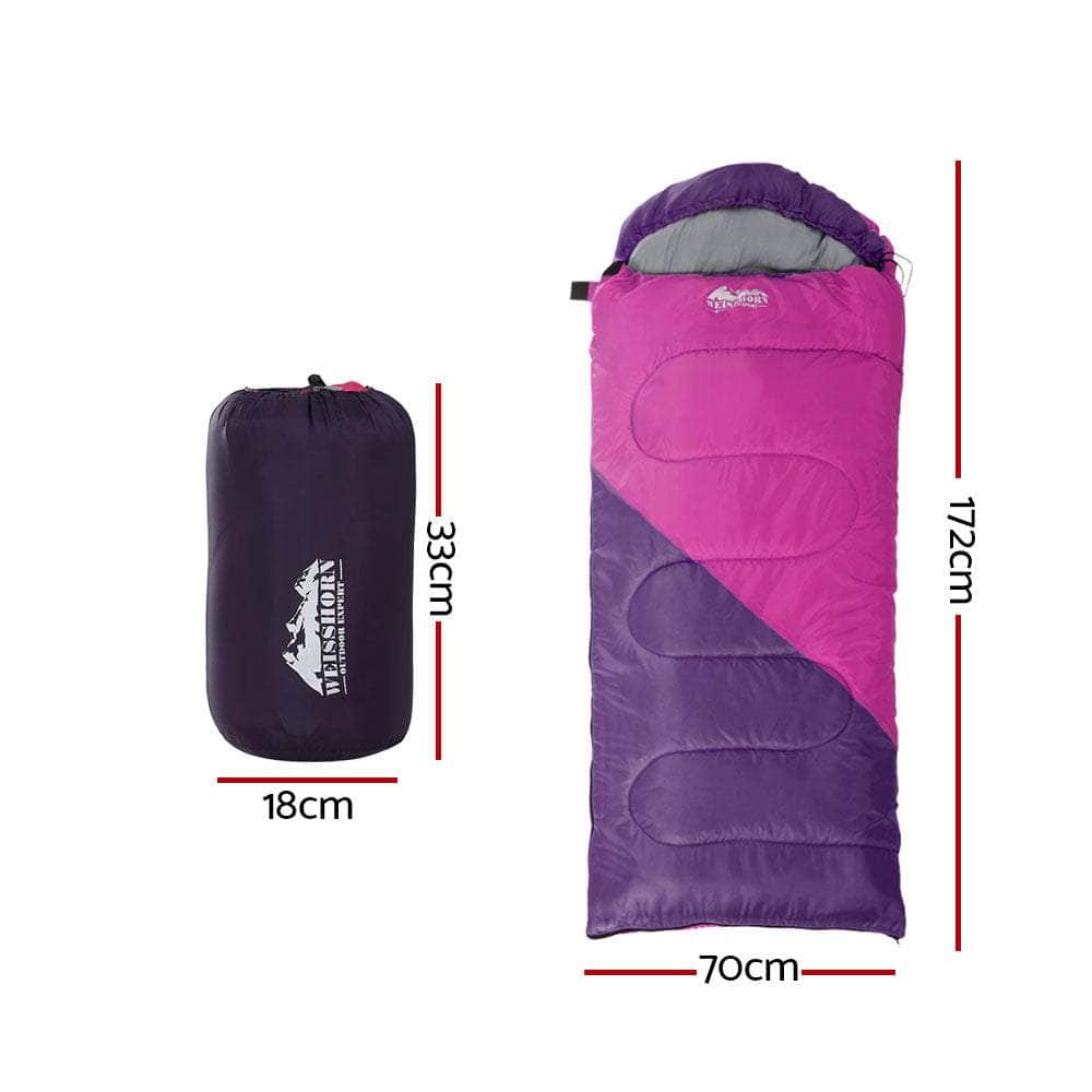 Sleeping Bag Kids Single 172Cm Thermal Camping Hiking Pink