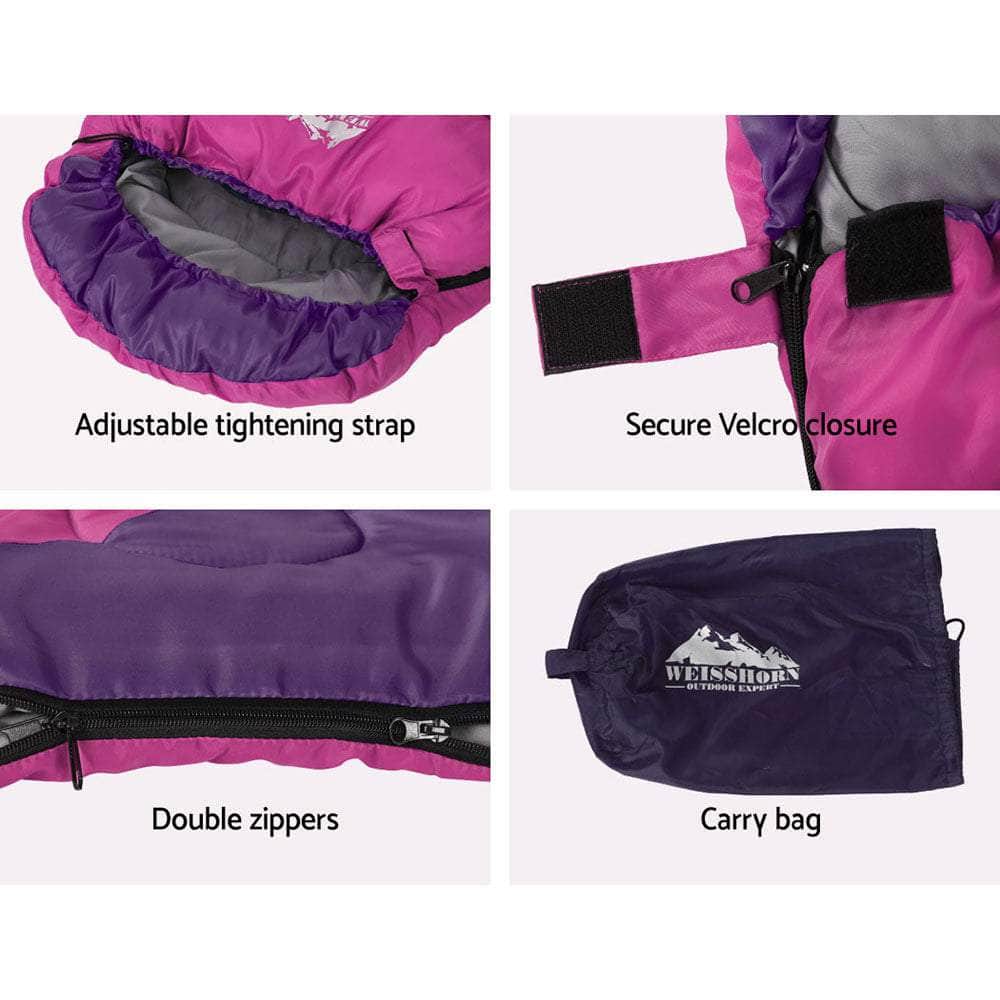 Sleeping Bag Kids Single 172Cm Thermal Camping Hiking Pink