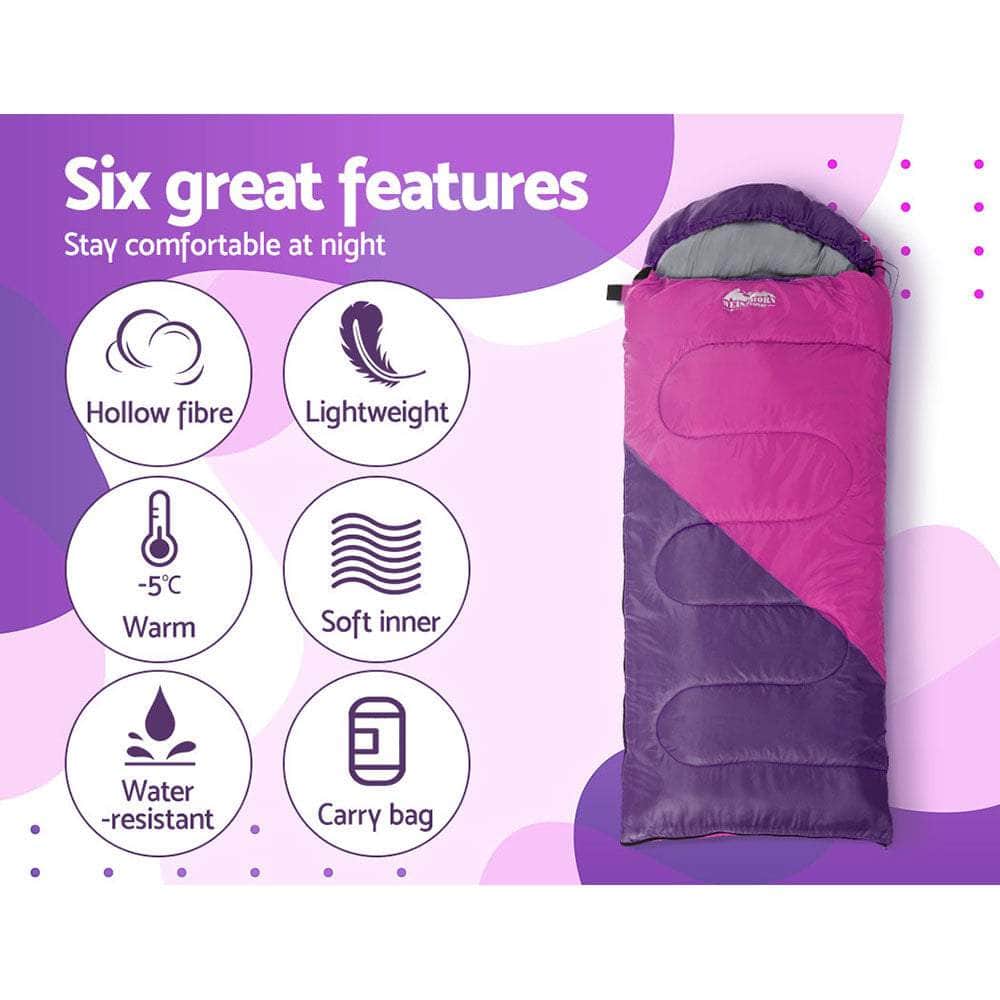 Sleeping Bag Kids Single 172Cm Thermal Camping Hiking Pink