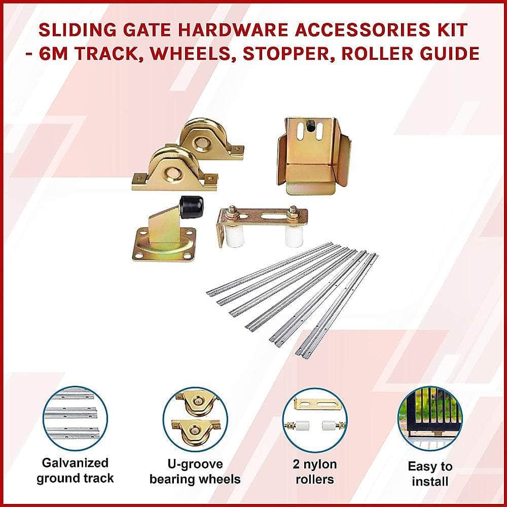 Sliding Gate Hardware Accessories Kit - 6M Track, Wheels