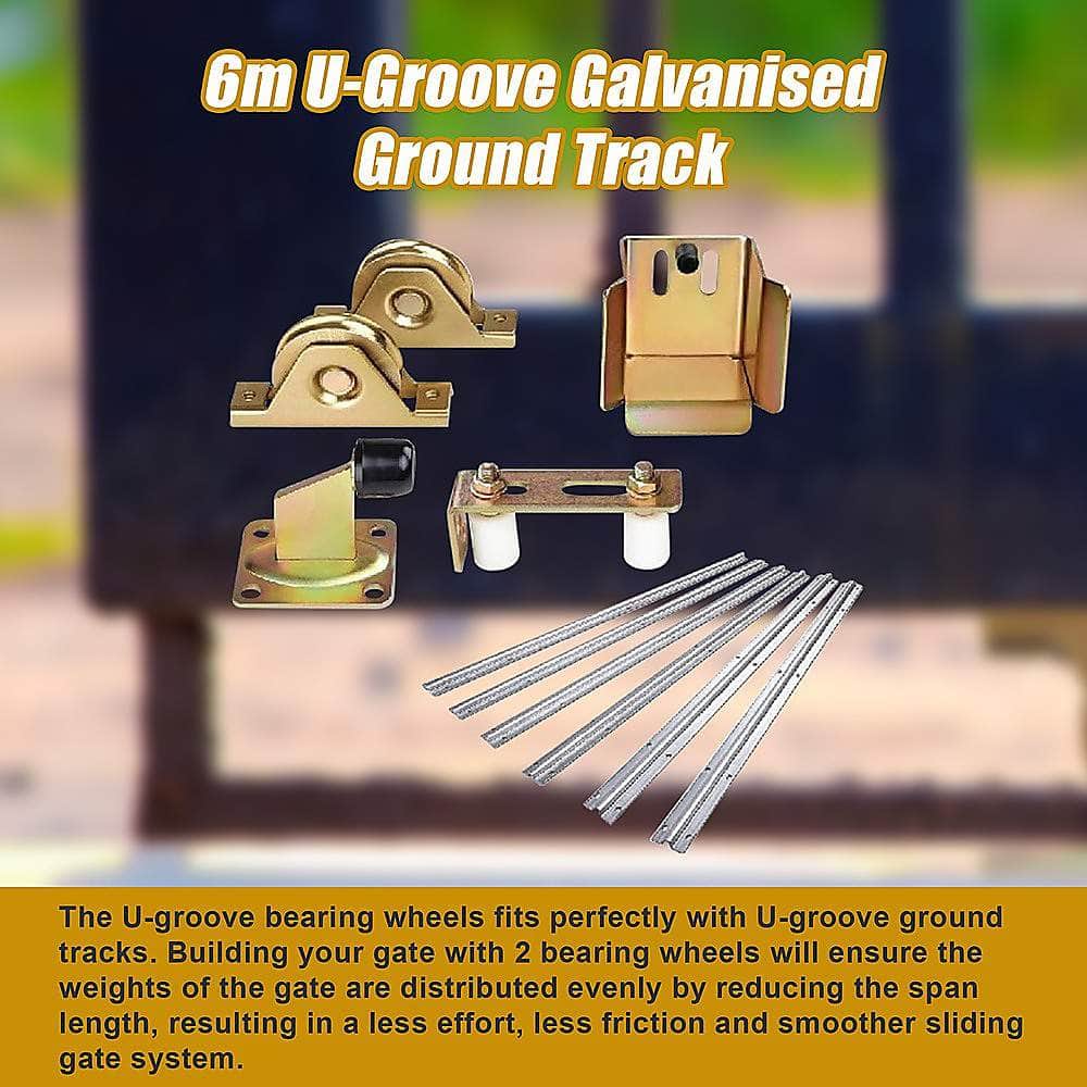 Sliding Gate Hardware Accessories Kit - 6M Track, Wheels