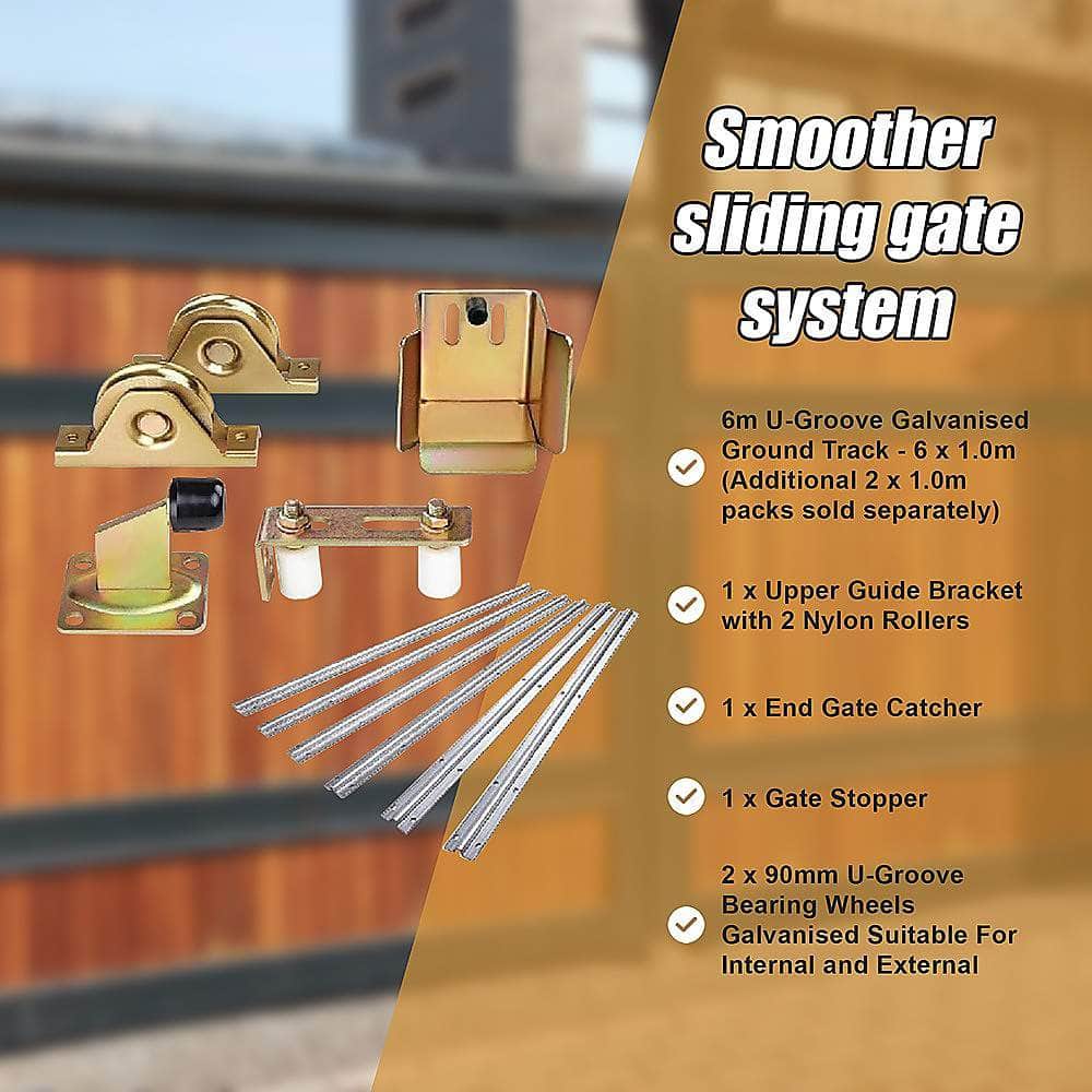 Sliding Gate Hardware Accessories Kit - 6M Track, Wheels