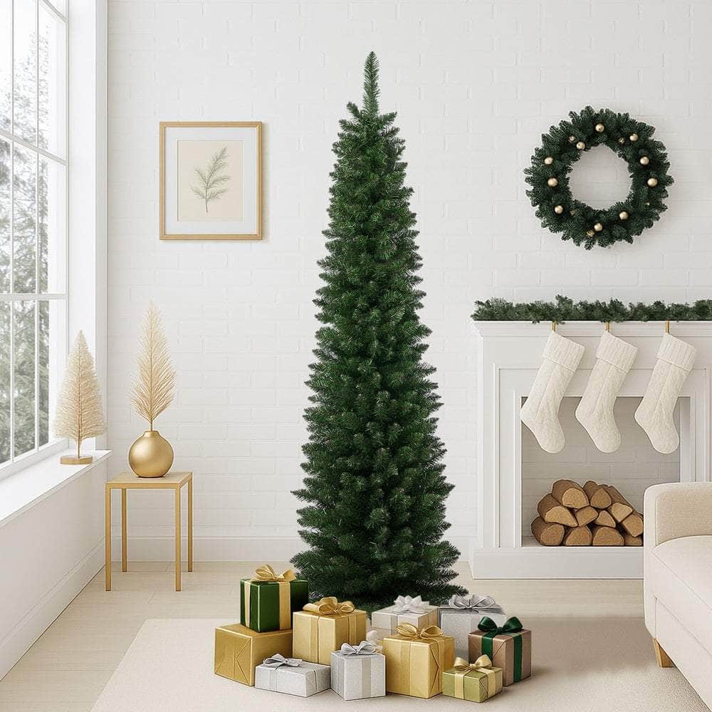 Slim Christmas Tree 1.8M 6FT Green Artificial Xmas Tree for Home Decor