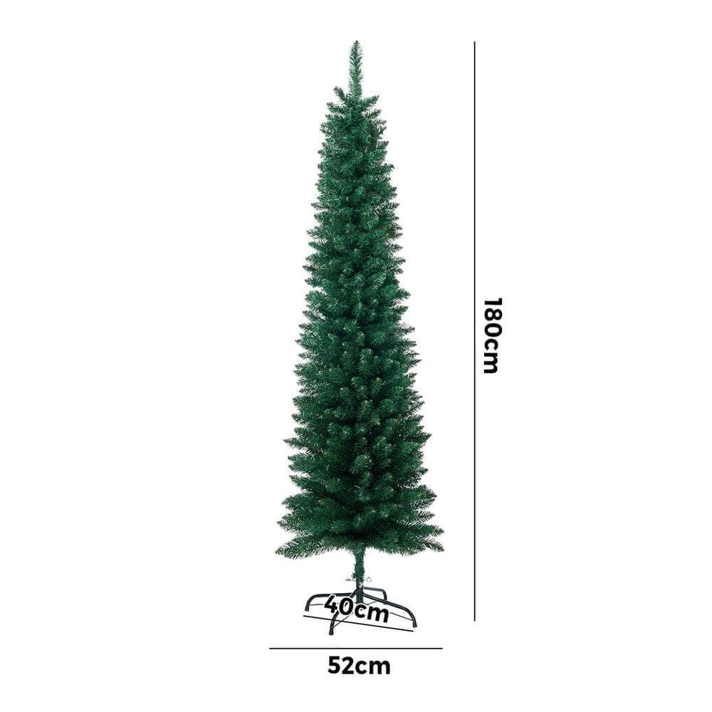 Slim Christmas Tree 1.8M 6FT Green Artificial Xmas Tree for Home Decor