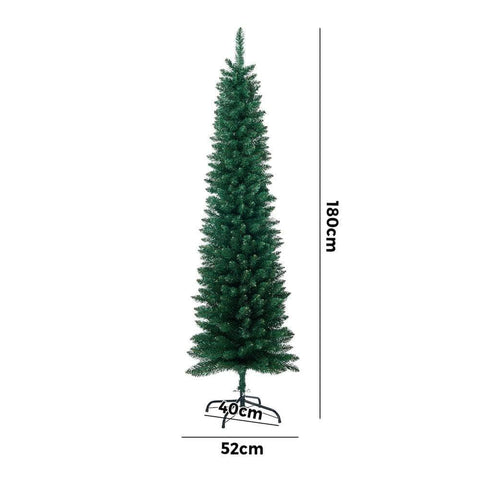 Slim Christmas Tree 1.8M 6FT Green Artificial Xmas Tree for Home Decor