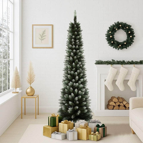 Slim Christmas Tree 1.8M 6FT Green & White Artificial Xmas Tree Decor
