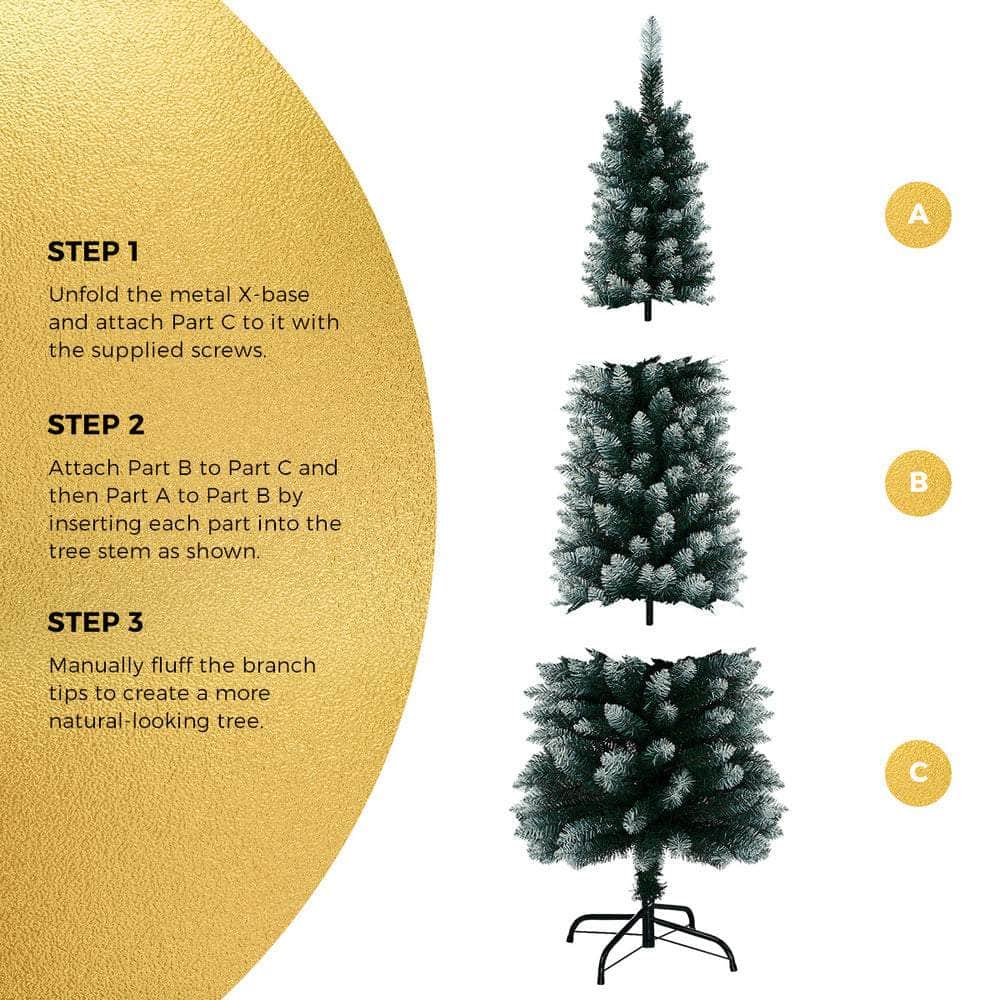 Slim Christmas Tree 1.8M 6FT Green & White Artificial Xmas Tree Decor