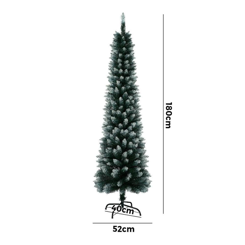 Slim Christmas Tree 1.8M 6FT Green & White Artificial Xmas Tree Decor