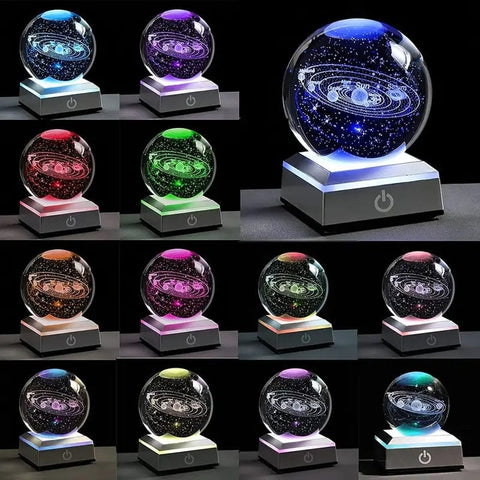 Small 3D Solar System Crystal Ball with LED Base - Perfect Night Light and Gift for Astronomy Lovers and Kids