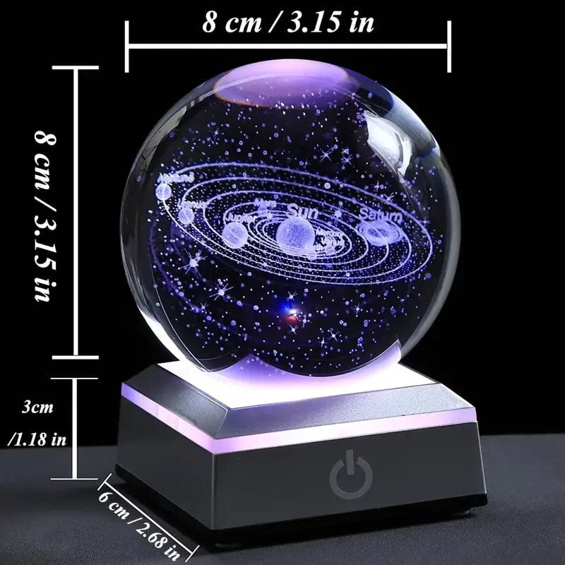 Small 3D Solar System Crystal Ball with LED Base - Perfect Night Light and Gift for Astronomy Lovers and Kids