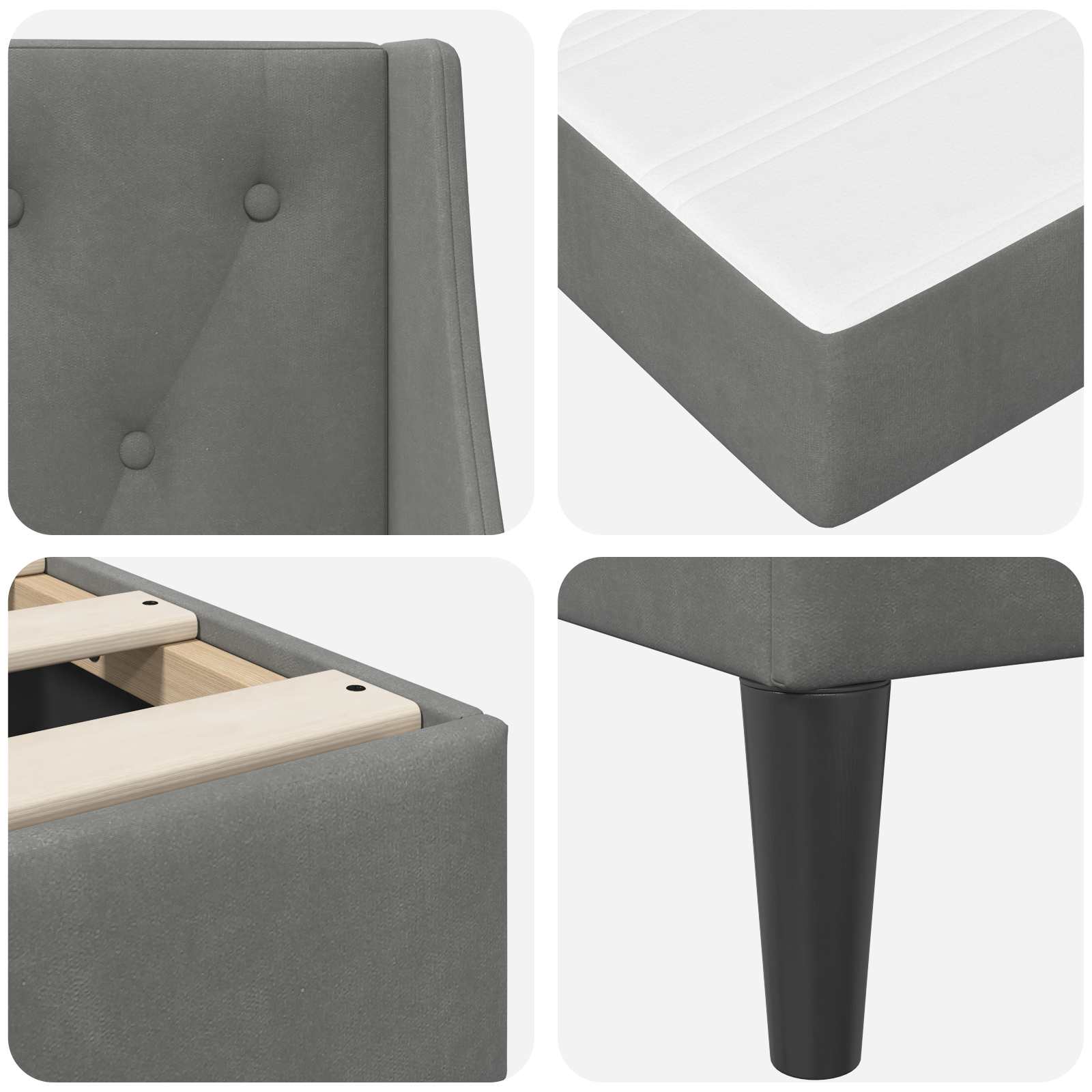 Small Dark Grey Velvet Bed Frame with Mattress Plywood Slatted Base