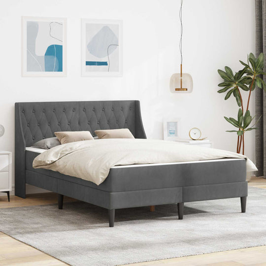 Small Dark Grey Velvet Bed Frame with Mattress