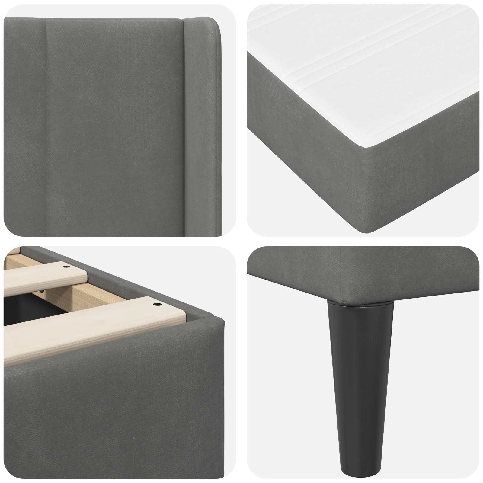 Small Double Dark Grey Bed Frame with Medium Firm Mattress Plywood Velvet