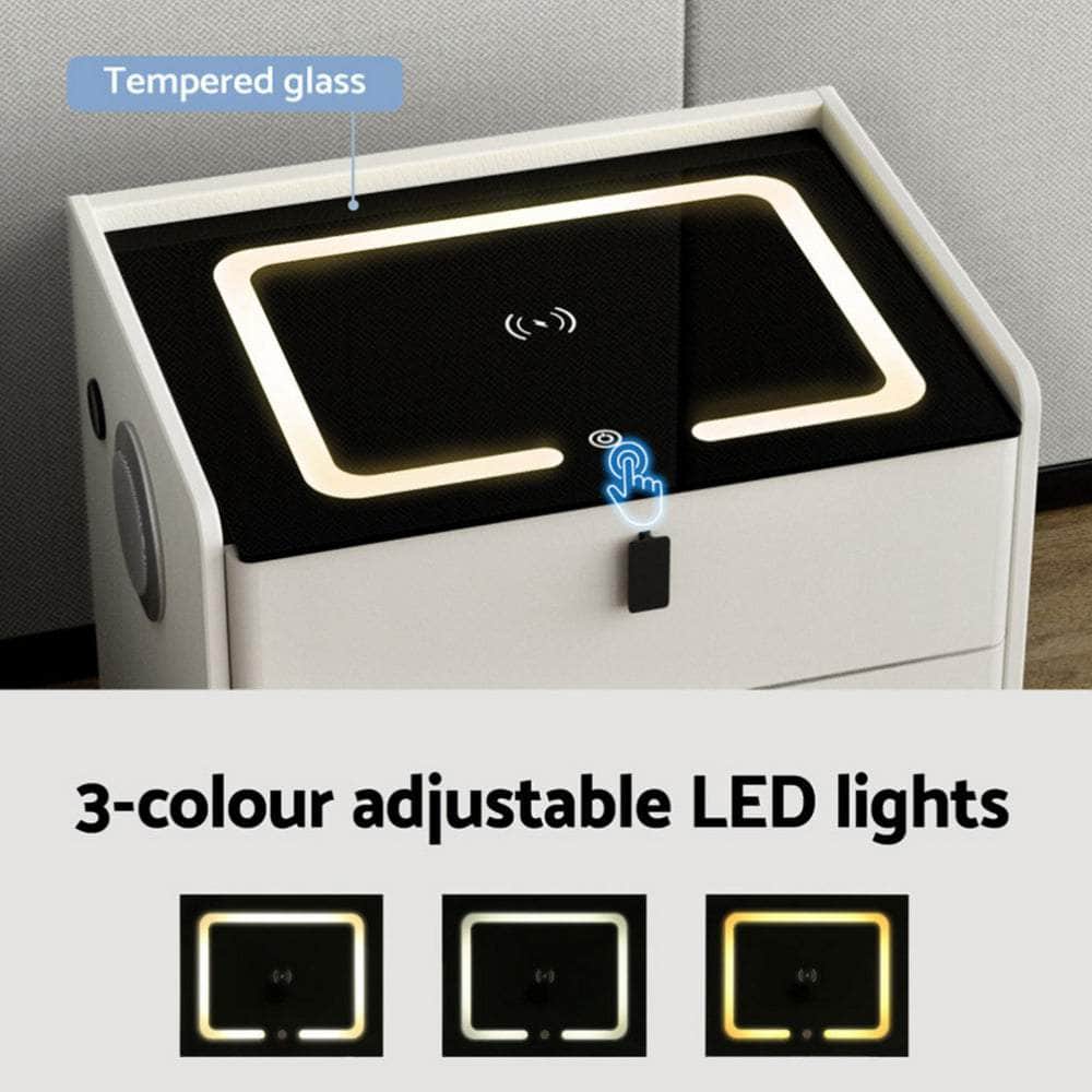Smart Bedside Table Wireless Charging - Bess White