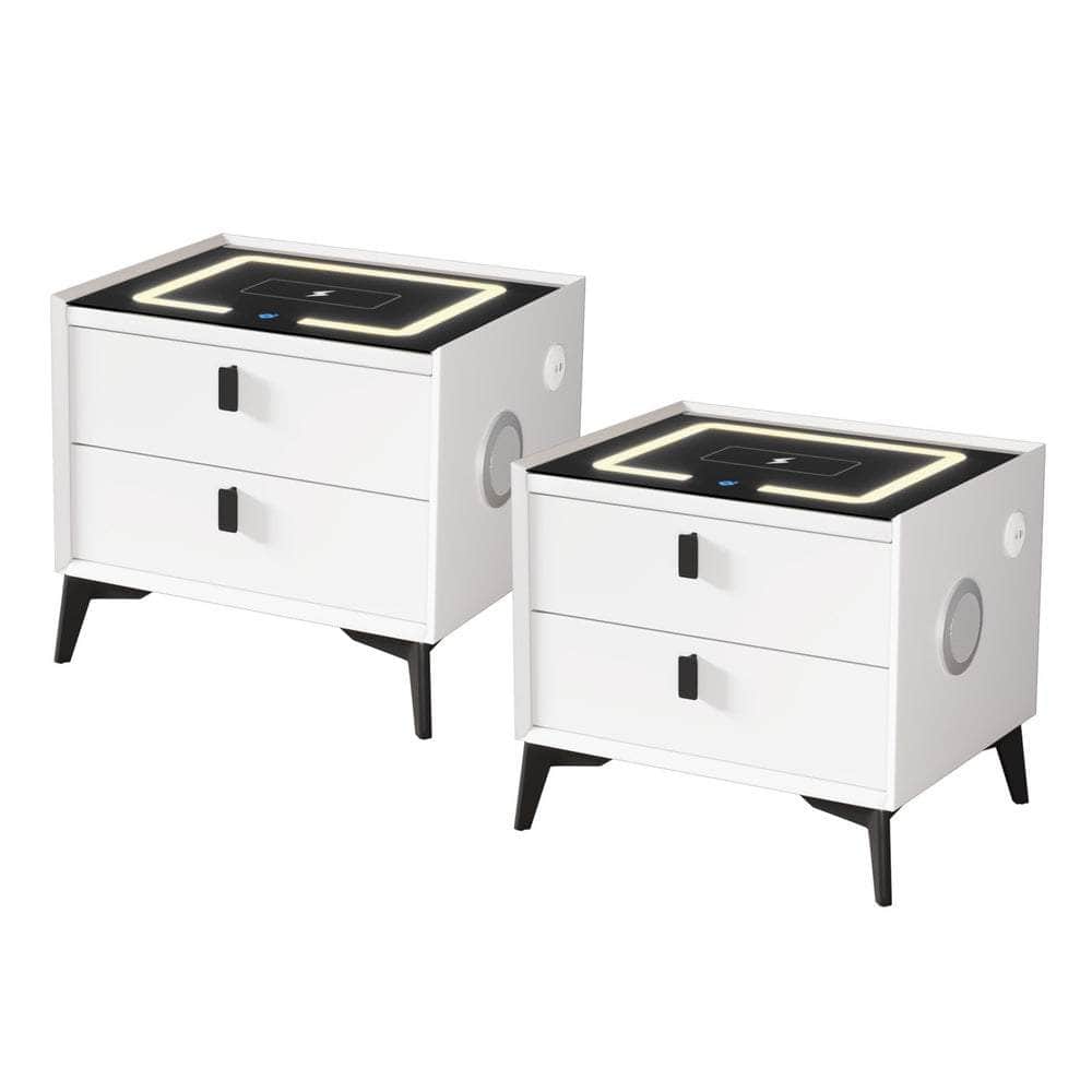 Smart Bedside Table Wireless Charging LED 2 Drawers