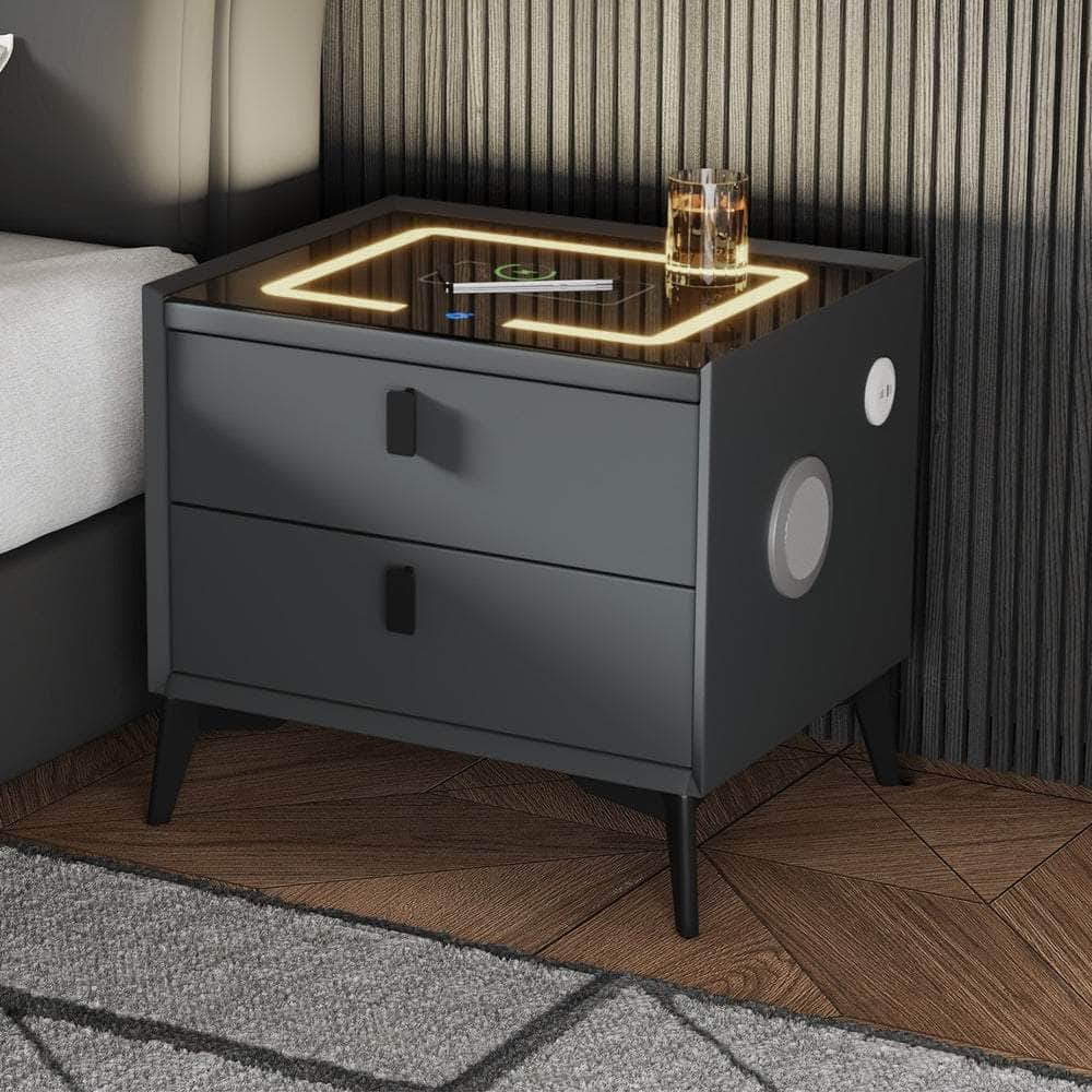 Smart Bedside Table Wireless Charging LED 2 Drawers
