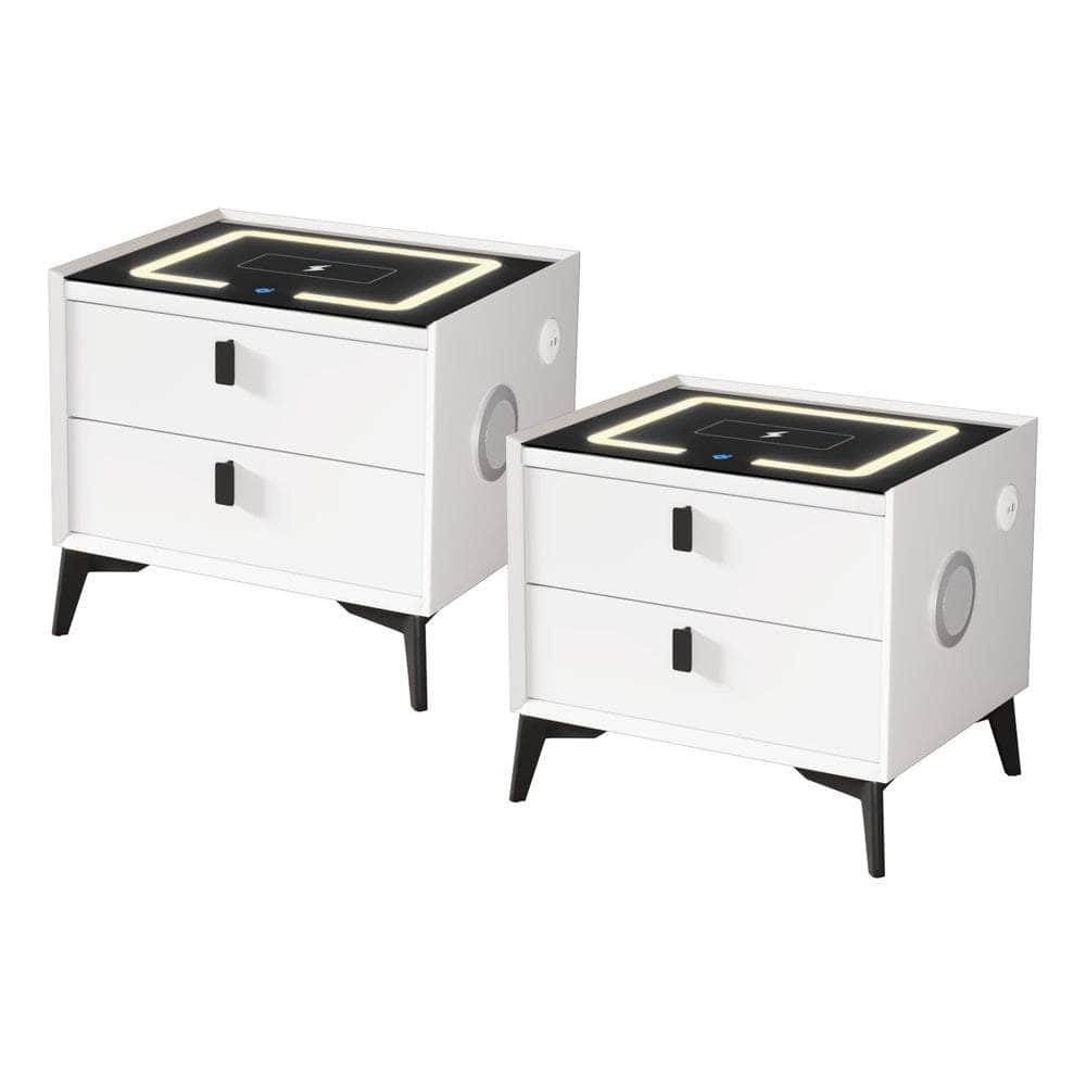 Smart Bedside Table Wireless Charging LED 2 Drawers