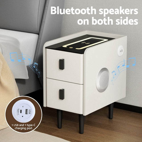 Smart Bedside Table With Wireless Charging - Aida White | White colour