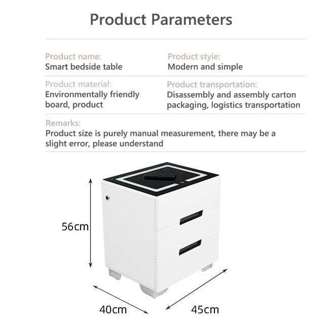 Smart Bedside Tables With 3 Drawers, Wireless Charging, Led Light, Usb (Right Hand)