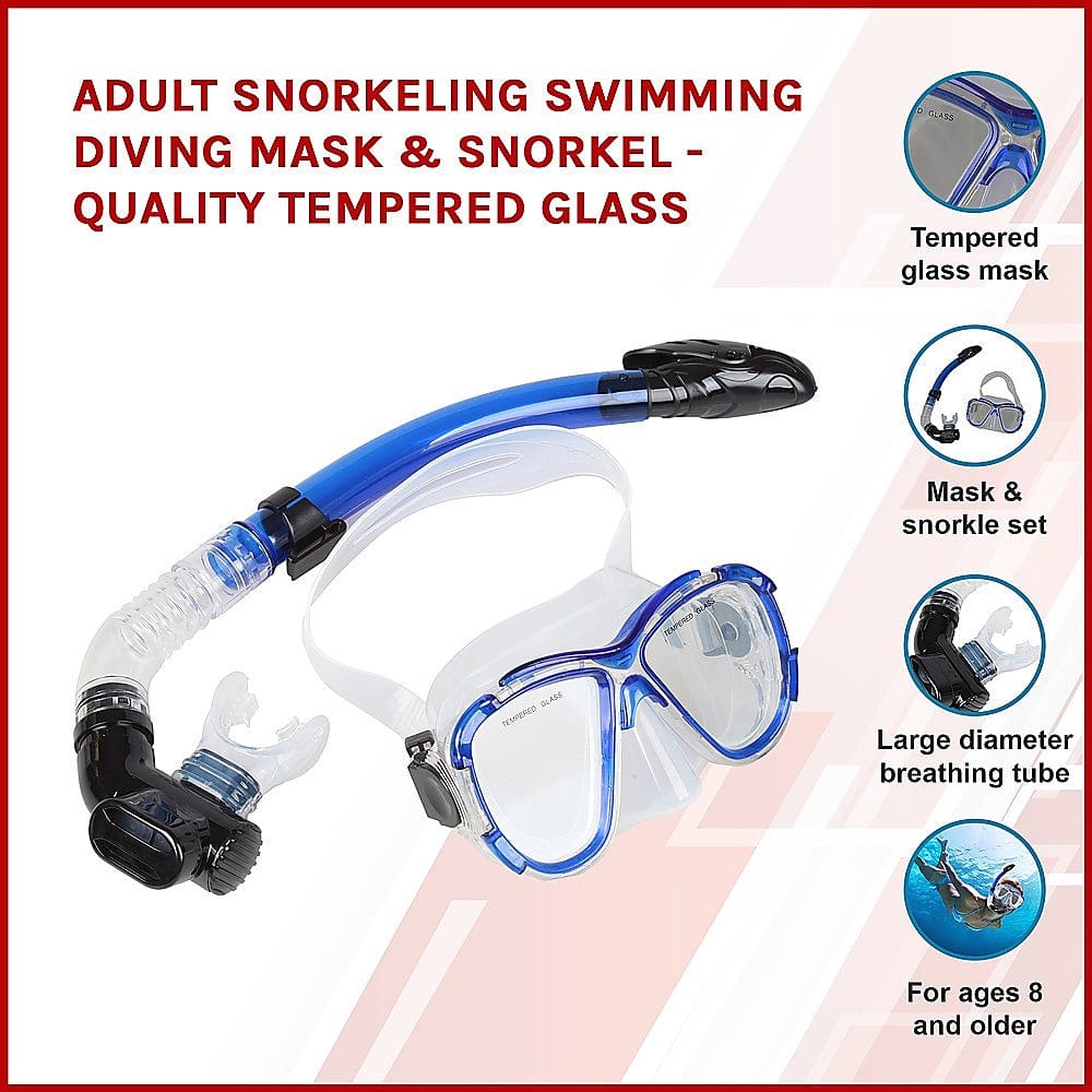 Snorkeling Swimming Diving Mask & Snorkel - Quality Tempered Glass
